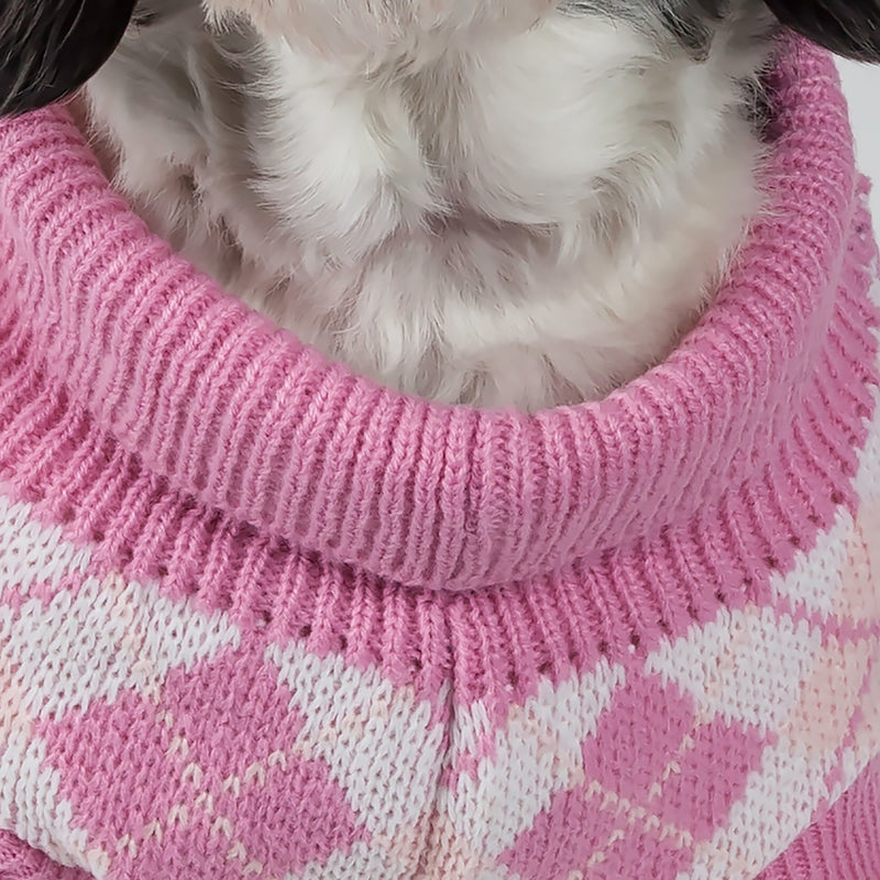 [Australia] - Argyle Style Ribbed Fashion Pet Sweater Pink Argyle Medium 