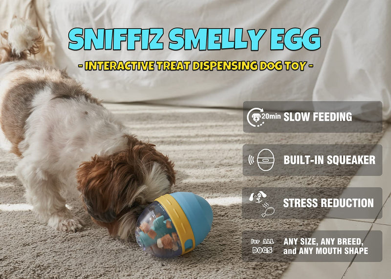 SNIFFIZ Smelly Egg Interactive Treat Dispensing Squeaky Puzzle Ball / Enrichment Toy for Dog - Mind Stimulating Food Game / Slow Feeder - from Small Puppies to Large Dogs - PawsPlanet Australia