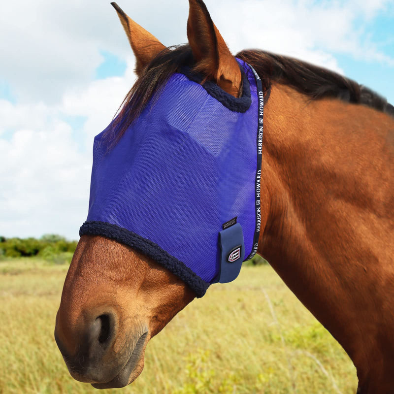 Harrison Howard Standard Horse Fly Mask with Comfort Fleece Padding UV Protection for Horse Medium (Cob) Deep Navy - PawsPlanet Australia