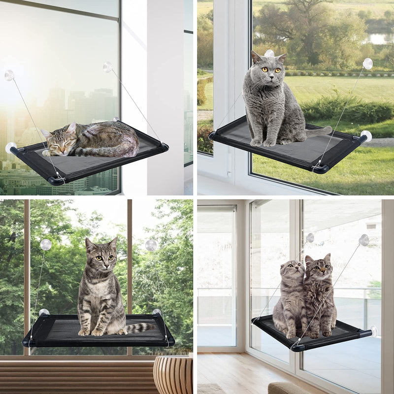 SFENNGPET Cat Window Perch, Cat Hammock Window Seat w/ 2021 Latest Screw Suction Cups Cat Bed Space Saving Extra Large and Sturdy Holds Up to 60LBS All Around 360° Sunbathe Easy to Assemble - PawsPlanet Australia