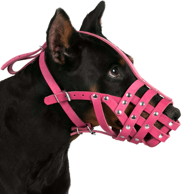 [Australia] - CollarDirect Leather Dog Muzzle German Shepherd Dalmatian Doberman Setter Basket Medium Large Breeds Pink Gray L 