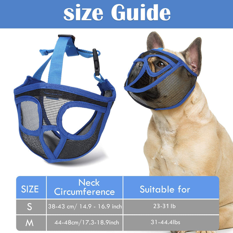 Weewooday 2 Pieces Short Snout Dog Muzzle Mesh Mask Adjustable Breathable Mesh Bulldog Muzzle Barking Biting Chewing Training for Small Medium Large Dog S Black, Royal Blue - PawsPlanet Australia