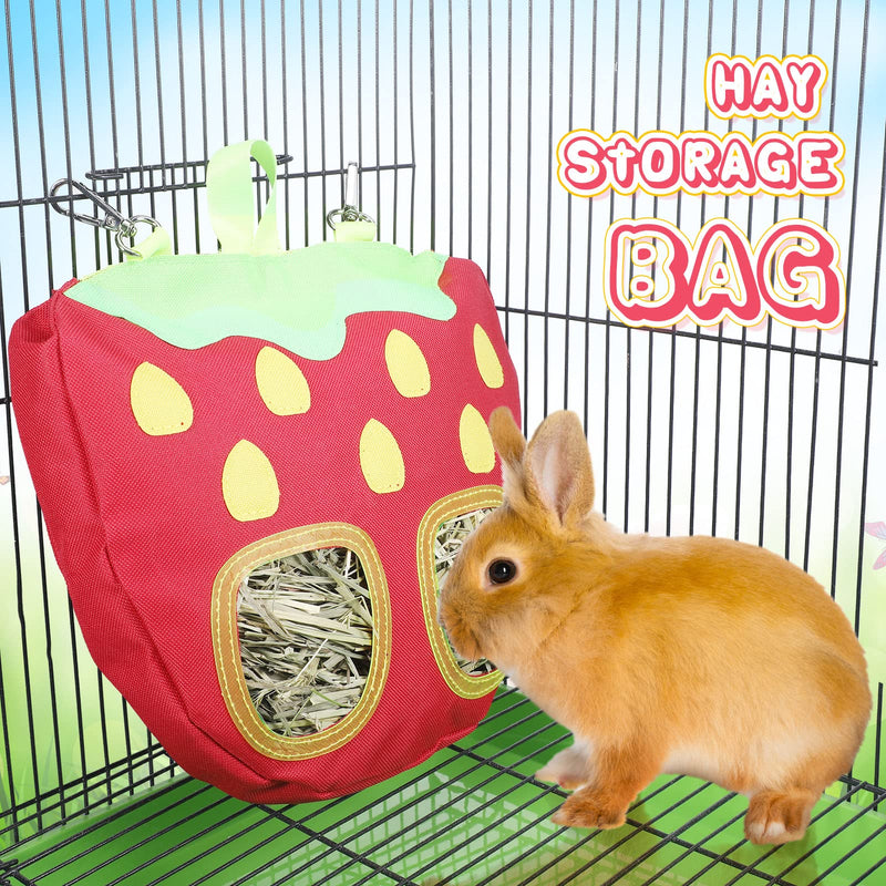 2 Packs Rabbit Hay Feeder Bag for Cage Strawberry Guinea Pig Hay Feeder Storage Hanging Feeding Hay Manger Hanging Large Less Waste for Bunny - PawsPlanet Australia