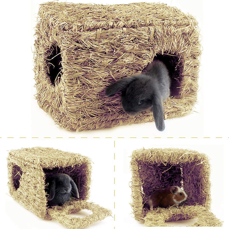 MEWTOGO Rabbit Grass House- 12.5 × 8 inch Natural Woven Bunny Grass Bed Folding Woven Bunny Hut for Rabbits Guinea Pigs Chinchilla Hideaway Sleeping - PawsPlanet Australia