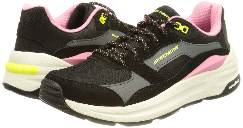 Skechers Women's Global Jogger Full Envy Sneaker 2 UK Black Suede Mesh Pink Trim - PawsPlanet Australia