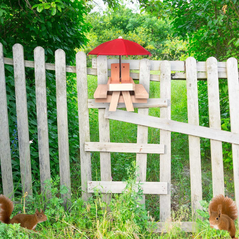 Squirrel Feeder, Wooden Squirrel Picnic Table with Umbrella and Corn Cob Holder, Outdoor Squirrel Care Bench Feeder for Garden - PawsPlanet Australia