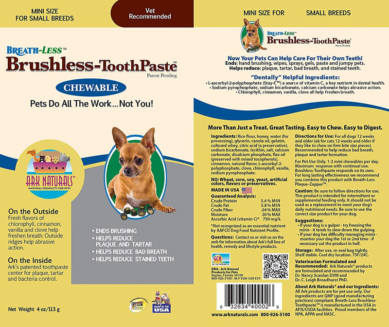 ARK NATURALS Products for Dogs Breathless Chewable Brushless Toothpaste, Mini, 8-Ounce - PawsPlanet Australia