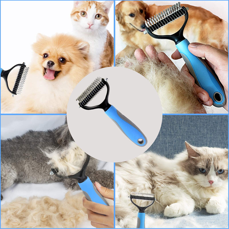 Pet Hair Remover Brush Set Dog Brush for Long Haired Dogs Cat Grooming Brush Double Sided Dog Undercoat Rake Comb for Large Medium and Small Dogs or Cats Easy Removing Mats Tangles and Shedding Big Blue - PawsPlanet Australia