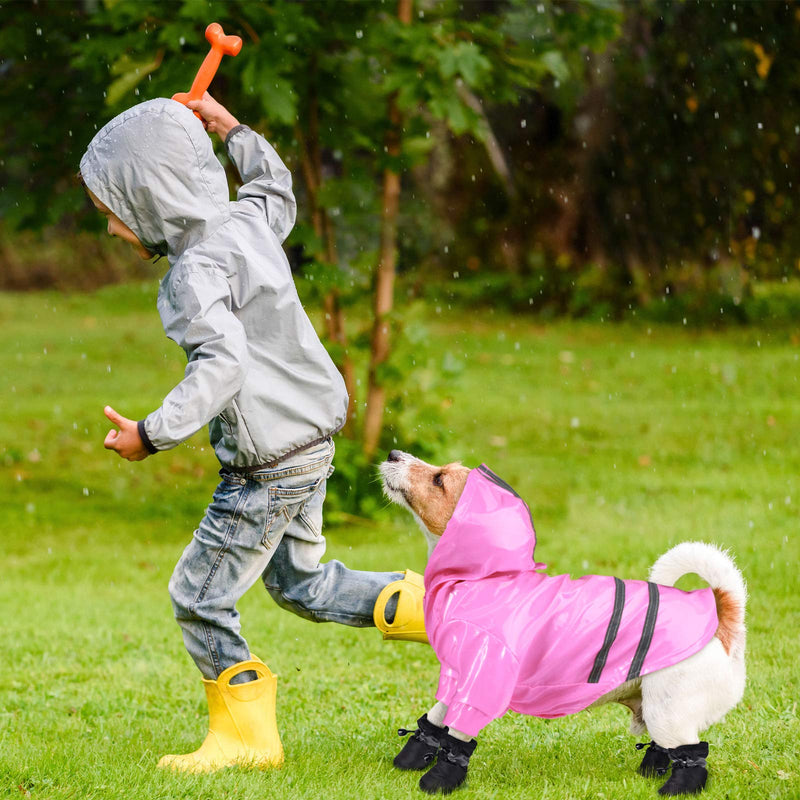 Dog Raincoat Rain Boots Set Include 1 Set Pet Raincoat and 2 Sets Waterproof Pet Boots Shoes, Hooded Four-Leg Dog Jacket Puppy Rain Poncho with Reflective Stripe for Dogs (Pink, Black, Rose Red, S) Pink, Black, Rose Red Small - PawsPlanet Australia