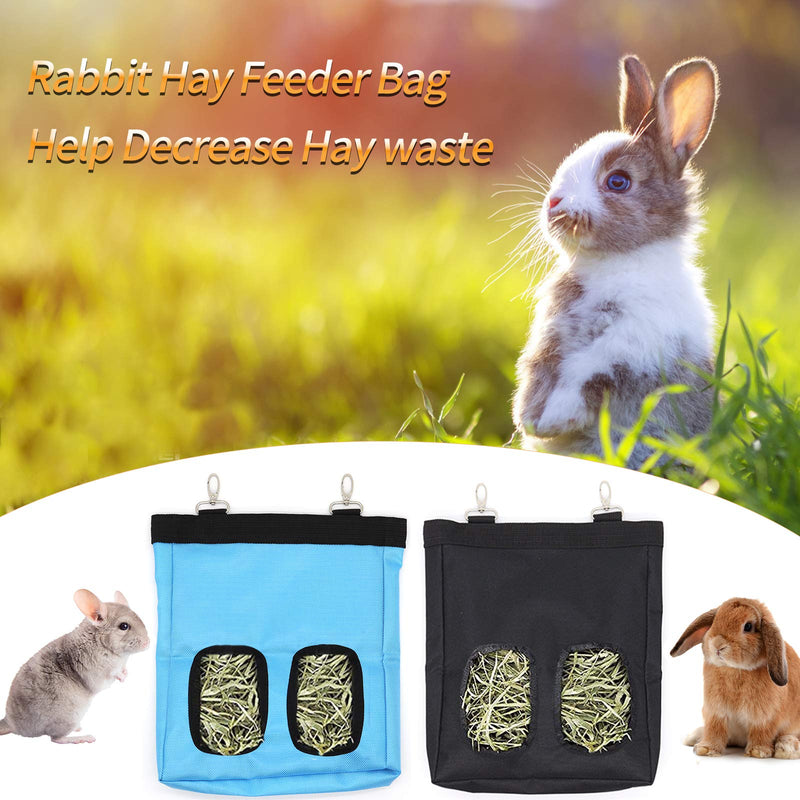 Rabbit Hay Feeder Bag, Guinea Pig Hay Feeder Storage, Chinchilla Hamsters Pet Hay Bag, Hanging Feeding Bag Hay Sack for Bunny Guinea Pig and Small Animals (Blue + Black) - PawsPlanet Australia