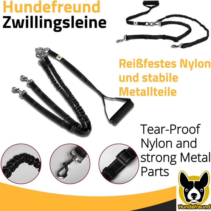 Twin leash - dog leash for 2 large dogs from 20 kg - double leash stretchable reflective 150 to 220 cm with soft grip - PawsPlanet Australia