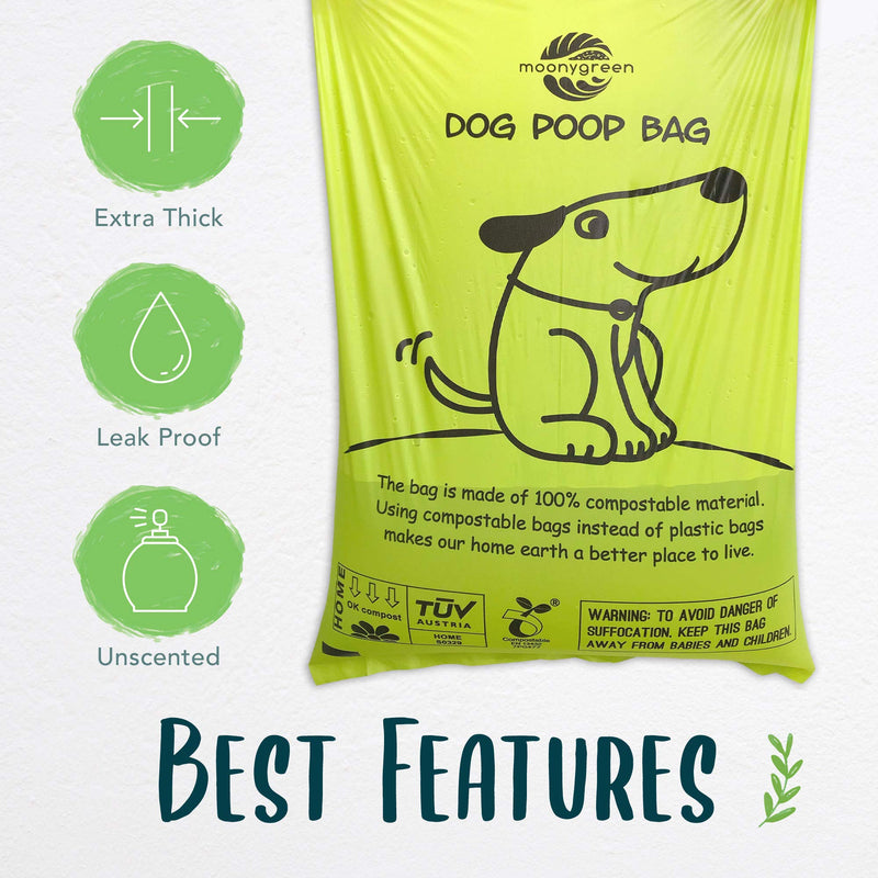 moonygreen Dog Poop Bag, Home Compostable Pet Waste Bags, Vegetable-Based Eco-Friendly, Unscented, Compostable, Extra Thick, Leak Proof, Size 9 x 13 Inches, Refiiled Bags, 120 count. - PawsPlanet Australia