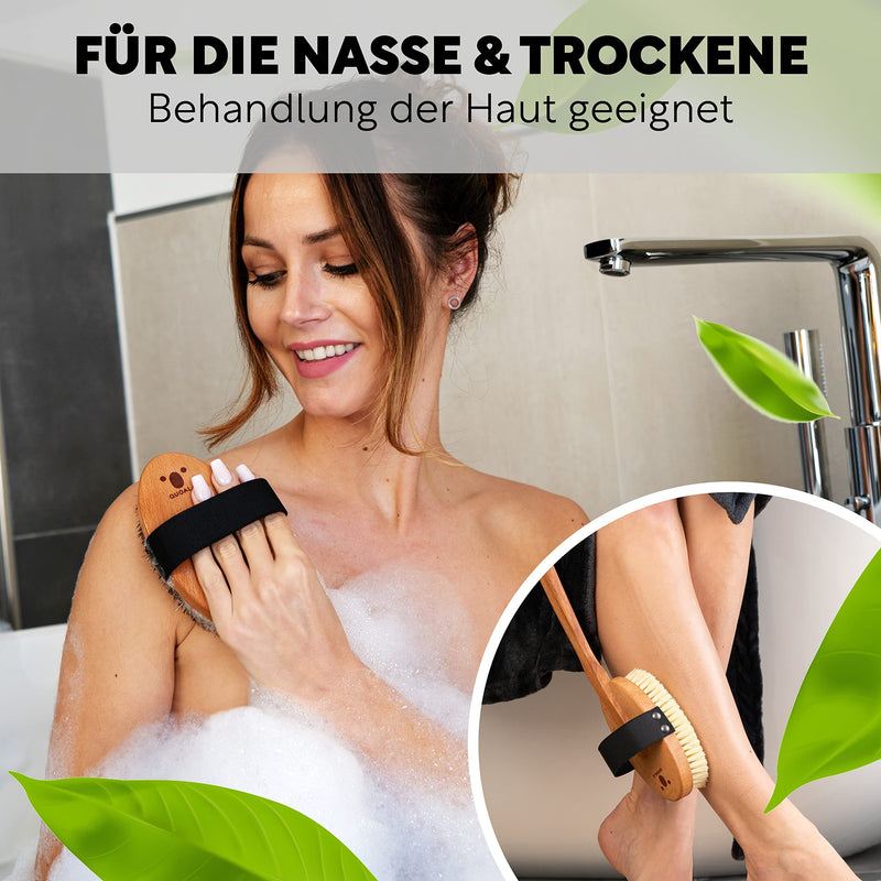 Sustainable body brush: bath brush made of wood and natural bristles (sisal & horsehair). Body Brush, Long Handle Back Brushes, Wet Brush & Dry Brush. 100% German production. MEDIUM-STRONG bristles (bristles made of sisal & horsehair) - PawsPlanet Australia