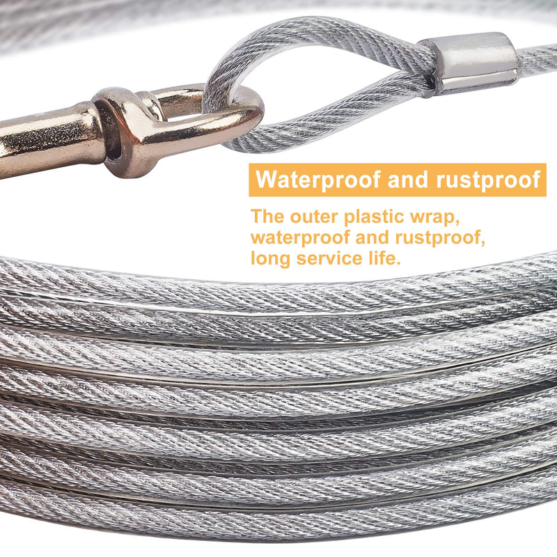 AHANDMAKER Dog Tie Out Cable, 32 Ft (10m) Heavy Duty Cable Dog Leash Doggie Training Lead Line Steel Wire Rope, Great for Yard, Camping, Outdoors(Silver) - PawsPlanet Australia