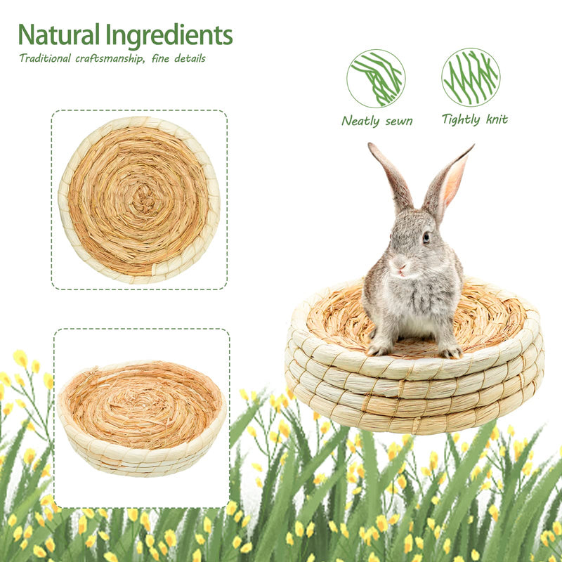 Rabbit Natural Grass Bed, Guinea Pig Woven Hay Nest Rabbit Toys Boredom Breaker Bunny Chew Toys with 2 Small Animals Play Balls and 2 Grass Mat for Guinea Pig Hamster Chinchilla Rabbit Degu (L) L - PawsPlanet Australia