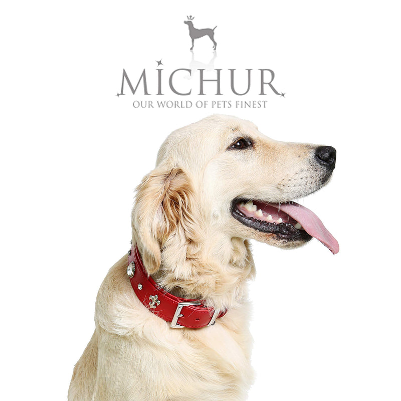 MICHUR Julieta dog collar leather, dog leather collar, collar, red, leather, with lilies, rhinestones and large crystal Neck circumference 14,17-16,14" - PawsPlanet Australia