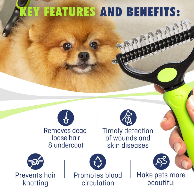 REXIPETS Pet Dematting Grooming Set- 2 Sided Undercoat Rake + Grooming Comb for Dogs, Cats & Pets- Safe and Easy Mats & Tangles Removing - PawsPlanet Australia