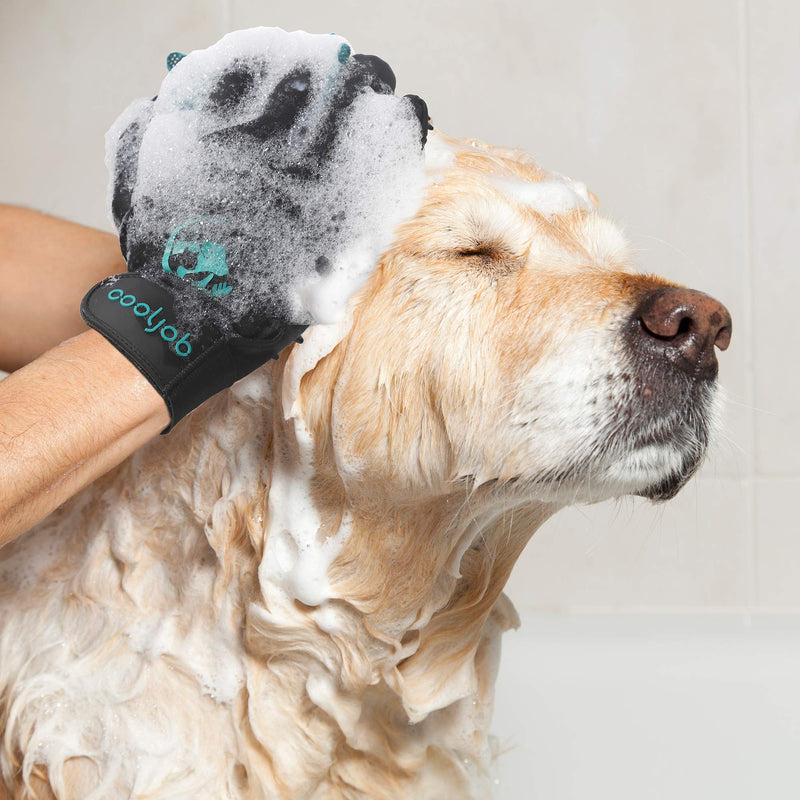 COOLJOB Patented Pet Grooming Gloves with Web, Reusable Washable Cleaning Brush Massage Hair Remover for Short Long Haired Dog Cat Horse Animal, Washing Bathing Shedding Supplies, One Size for Men Men's Size - PawsPlanet Australia