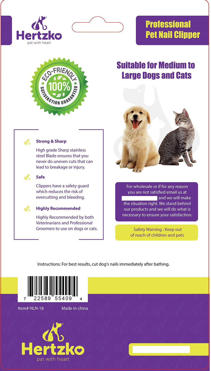 [Australia] - Hertzko Professional Pet Nail Clipper and Trimmer Suitable for Medium to Large Dogs and Cats - Includes Safety Guard to Avoid Overcutting - Bonus! Free Nail File Included! 