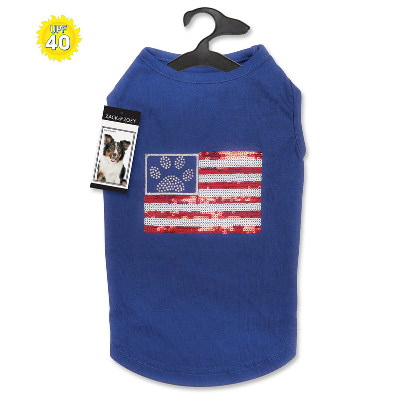 Zack & Zoey Sequin Flag UPF40 Tank Top for Dogs, Blue Large - PawsPlanet Australia