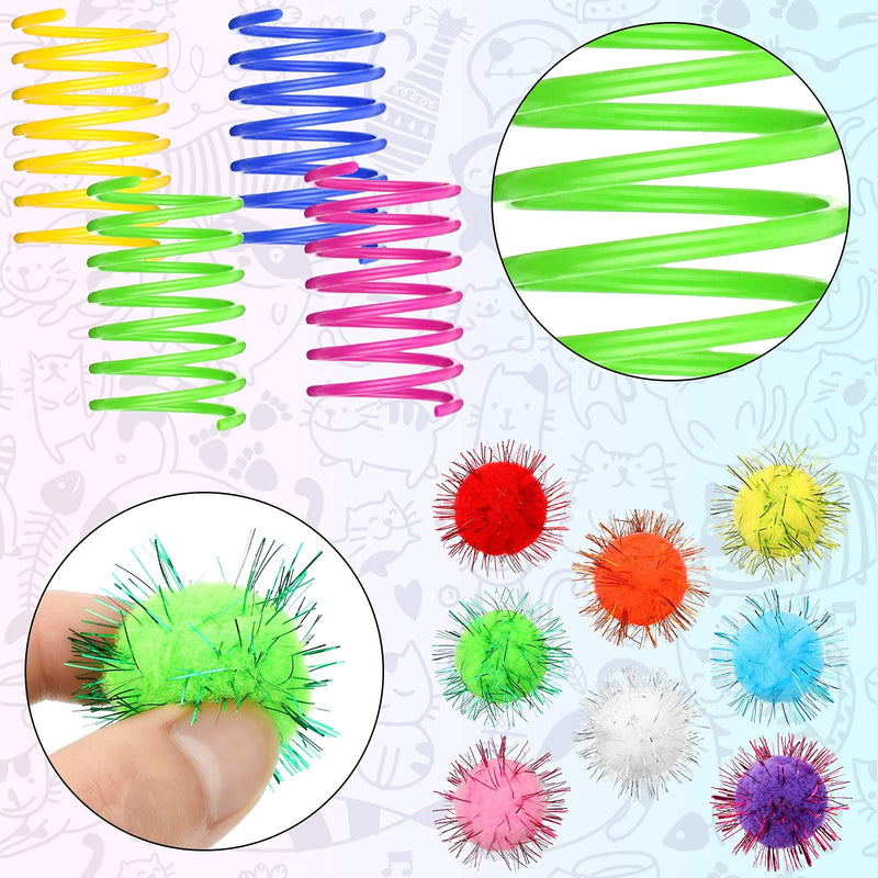 72 Pieces Cat Spring Toys Set 36 Plastic Coils Spring Cat Toys Durable Spiral Spring Kitten Toy and 36 Colorful Pom Pom Balls Cat Plush Chew Ball Cat Interactive Bite Balls Fur Ball for Kitten Cat Pet - PawsPlanet Australia