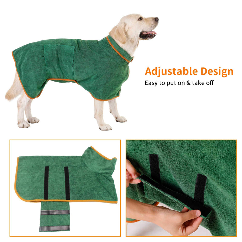 PETTOM Dog Drying Coats Microfiber Super Absorbent Adjustable Small Towel Robe for Bath and Swimming (S,Green) S - PawsPlanet Australia