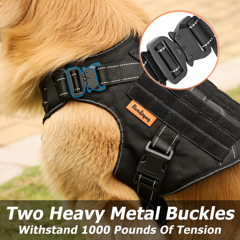 ROBITGOG Tactical Dog Harness Reflective Breathable Service Dog Pet Vest Easy Control Handle 2 Metal Buckle Suitable for Medium/Large Tactical Dog Black M (Neck:18"-24" ; Chest:28"-35" ) - PawsPlanet Australia