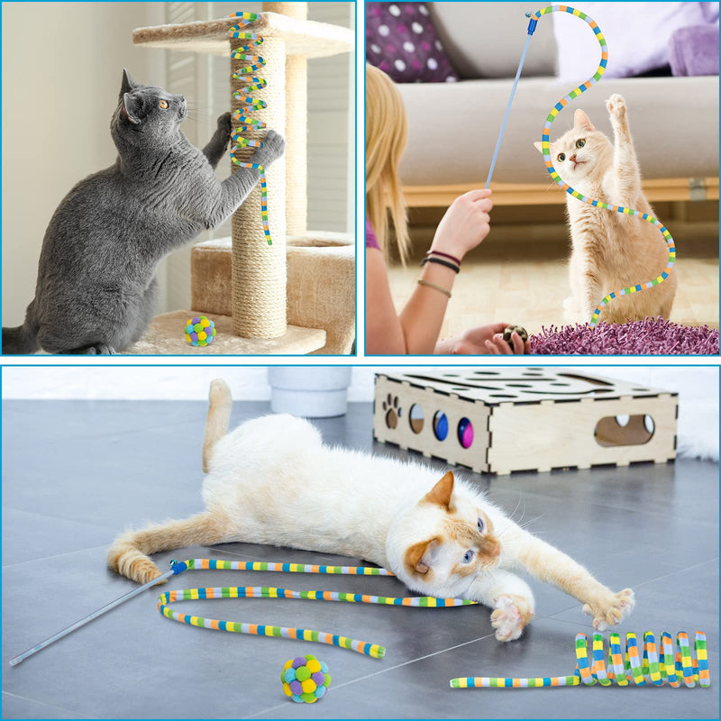 Cat Toys, Cat Wand Teaser Toys Cat Fuzzy Balls with Bell Inside and Cat Springs, Interactive Cat Toys for Indoor Cats Kittens Kitty, 3 Pack Rainbow-Green - PawsPlanet Australia