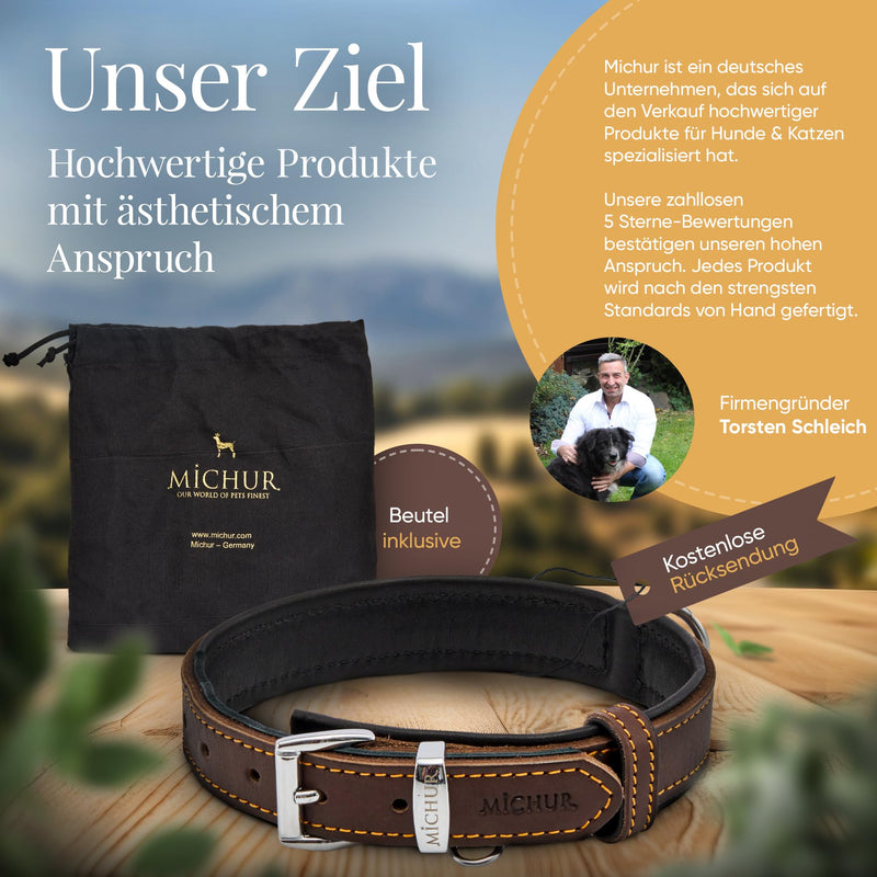 Michur Minimo dog collar leather, leather collar dog, collar, brown, leather, available in different sizes, neck circumference 24-30cm - PawsPlanet Australia