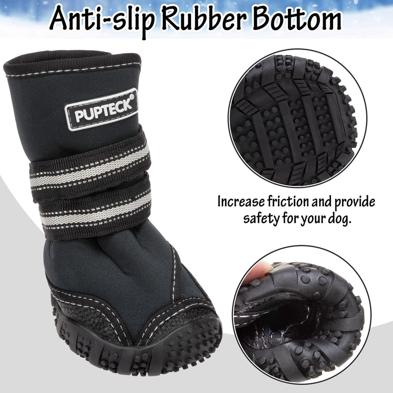 PUPTECK Fleece Lining Dog Boots Waterproof Dog Shoes with Reflective Straps Anti-Slip Paw Protector Rugged Sole for Medium Large Dogs Cold Days Outdoor Walking Running S - 3.15"x2.56" (L*W) Black - PawsPlanet Australia