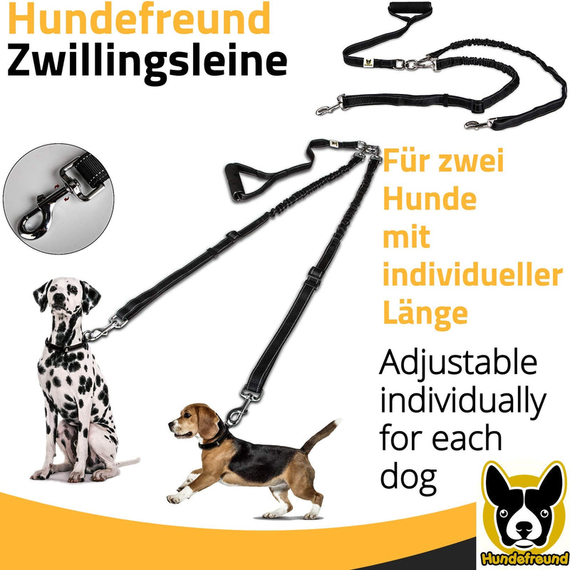 Twin leash - dog leash for 2 large dogs from 20 kg - double leash stretchable reflective 150 to 220 cm with soft grip - PawsPlanet Australia