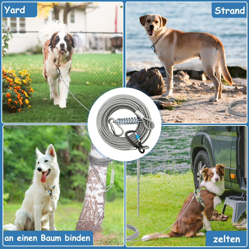 Yard leash for large dogs, Tie Out Cables leash yard leash for dogs, dog leash with spring, durable and lightweight swivel hook for yard and camping, rustproof pet leash for medium to large dogs 15m for 125kg dogs - PawsPlanet Australia