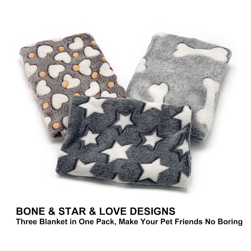 1 Pack 3 Puppy Blankets Super Soft Warm Sleep Mat Grey Cute Print Blanket Fluffy Fleece Pet Blanket Flannel Throw Dog Blankets for Small Dogs Puppy Dogs Fluffy Cats,Star&Bone&Love-Small(23"x15") Small(23"x15") Bone/Love/Star - PawsPlanet Australia