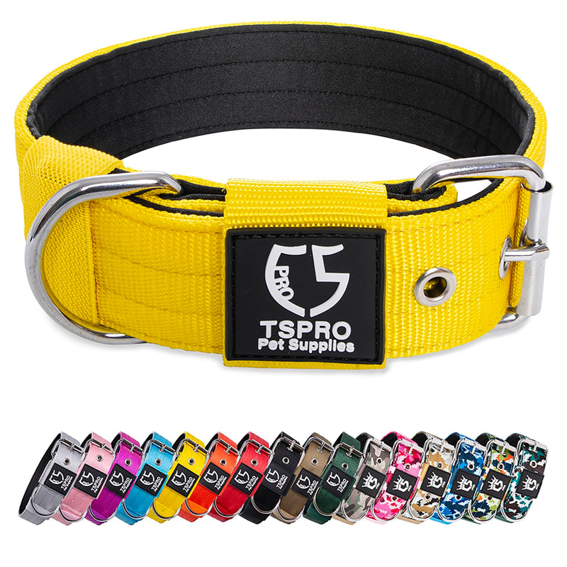 TSPRO Tactical Dog Collar, 3.8cm Wide, Military Grade, Strong Dog Collar, Thick Dog Collar, Heavy Duty Metal Buckle, Dog Collar Yellow-L(Yellow-L) Size L-(adjustable 52-60cm) - PawsPlanet Australia