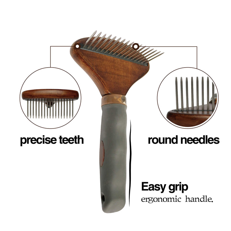 Premium Dog Grooming Rake | Pet Dematting Tool with Stainless Steel Rounded Teeth Shedding Comb. Cat Steel Deshedding Rake Pin Brush, Prevents Knots and Mats for Long and Short Haired Pets. - PawsPlanet Australia