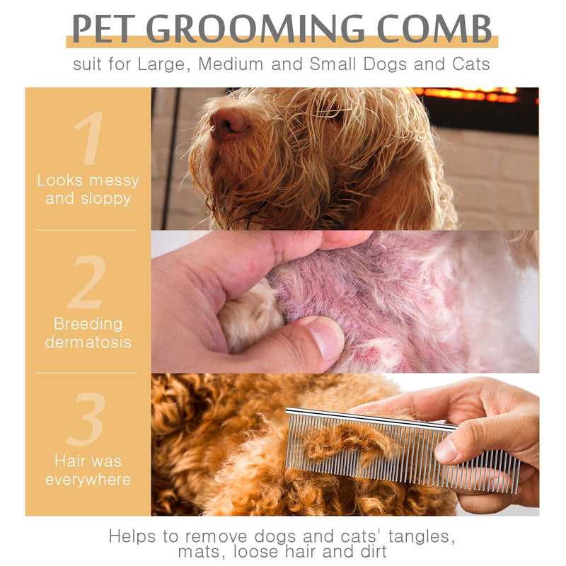 Stainless Steel Pet Comb Pet Grooming Comb Rounded Teeth Dog Comb for Large, Medium and Small Dogs and Cats with Tangled Short/Long Hair (19 x 5 cm) 19 x 5 cm (Pack of 1) - PawsPlanet Australia
