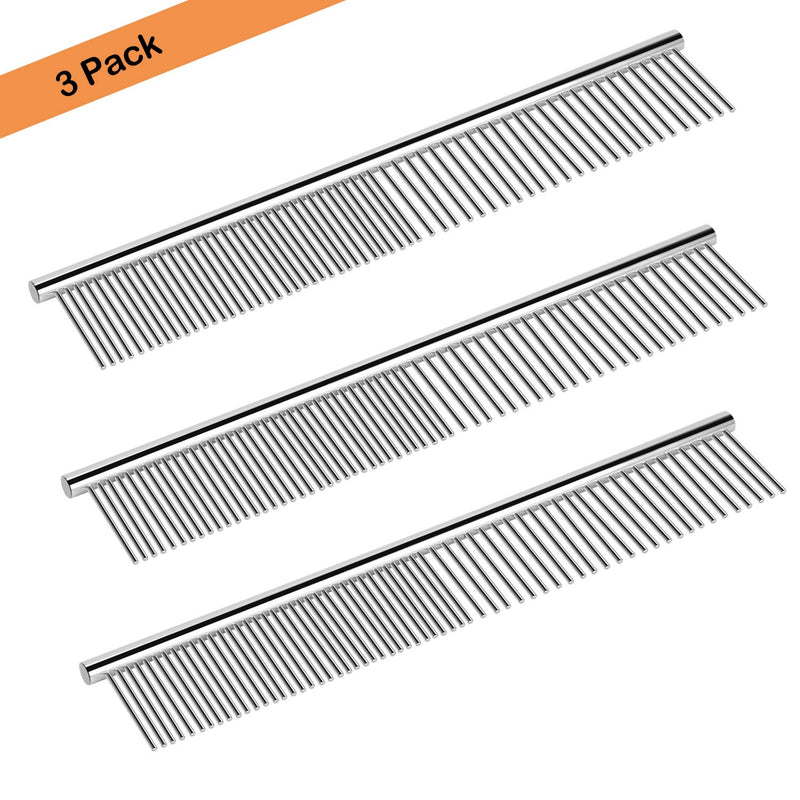 Elfirly Dog Combs for Removing Tangles and Knots - Cat Comb with Stainless Steel Teeth, Pet Grooming Brush Tool for Long and Short Hair (3 Pack - 7.4 in) - PawsPlanet Australia