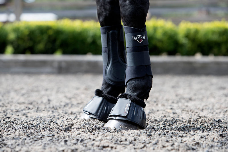 LeMieux Fleece Rubber Bell Over Reach Horse Boots Pair with Soft Fleece Collar and Double Lock Closure - All Purpose Equestrian Footwear S Black - PawsPlanet Australia