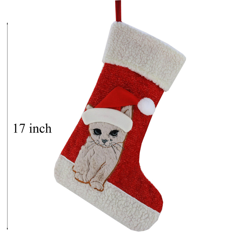 [Australia] - WEWILL Christmas Holiday Pet Theme Embroidered Stockings Socks, 20 Inch (Cat) Cat 