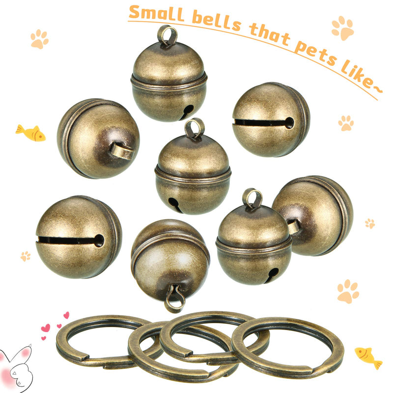 Batiyeer 4 Strings in 8 Pieces Cat Dog Collar Bells Brass Bells for Collar Dog Charm Bells Pet Pendant with Key Rings for Collars Necklace (Bronze) - PawsPlanet Australia