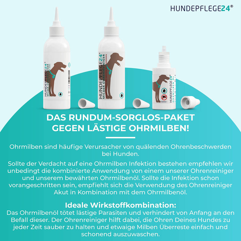 Hundepflege24 Acute Ear Cleaner for Dogs - Extra Strong Dog Ear Cleaner for Inflammation & Infections - Natural Ear Drops for Dogs with Piroctone Olamine, Chamomile & Aloe Vera 250ml - PawsPlanet Australia