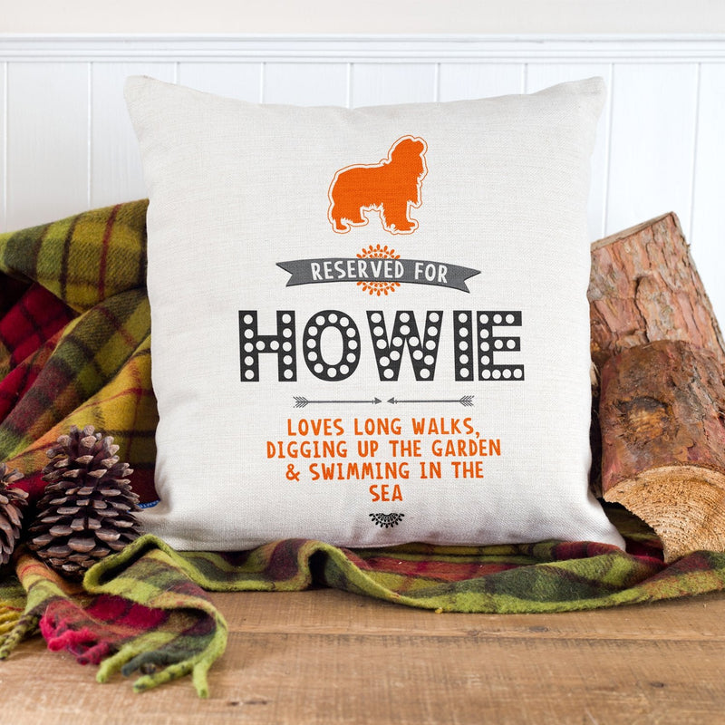 KRAFTYGIFTS Personalised Dog Reserved Cushion - Cavalier King Charles Spaniel- Pet Name Cover - Puppy Pillow - Gift RD16 - PawsPlanet Australia