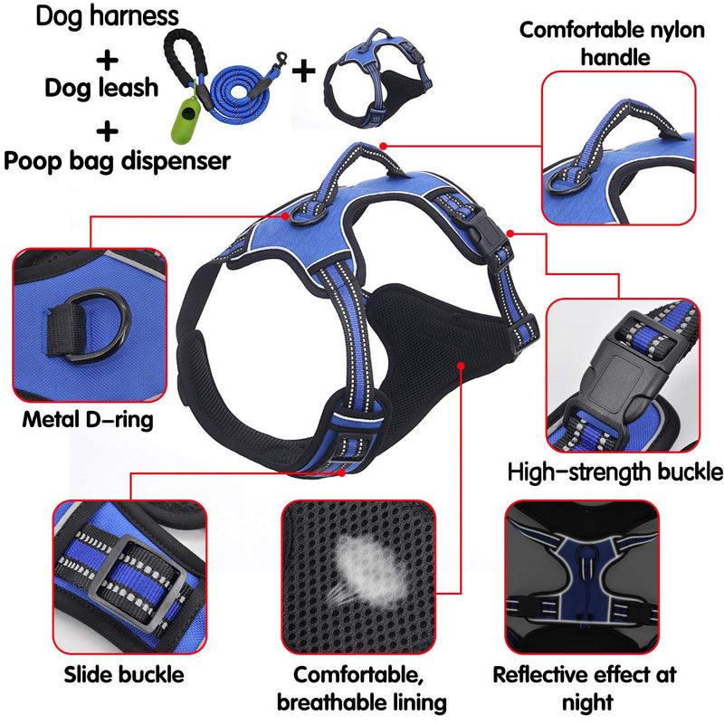 Dog Harness with Dog Leash,No-Pull Dog Harness Safe Reflective Vest Harness Comfortable and Adjustable Oxford Vest with Easy Control Handle for Medium Large Dogs Outdoor Training Walking (Black, S) Black - PawsPlanet Australia