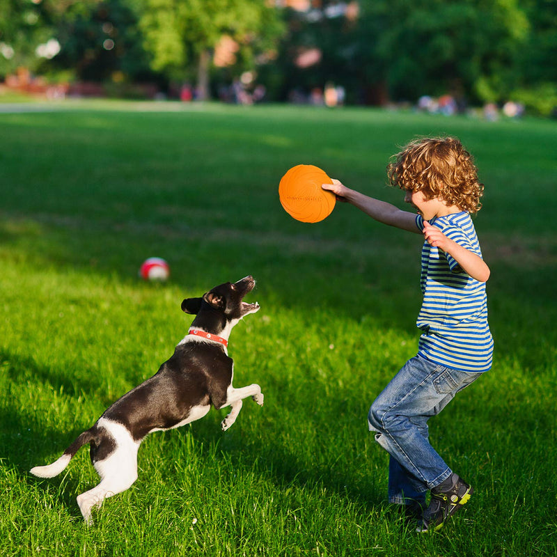 Vivifying Dog Flying Disc, 2 Pack 7 Inch Natural Rubber Floating Flying Saucer Dog Frisbee for Both Land and Water (Green + Orange) Green + Orange - PawsPlanet Australia
