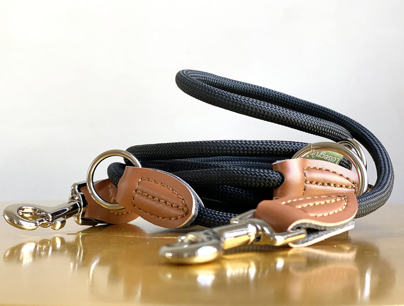 Quiet green dog leash for small dogs, light Lead leash 3m adjustable with 2 carabiners | 3 meters long x 0.8 cm | Only 200g | Model Devon | Black 3m x 0.8cm - PawsPlanet Australia