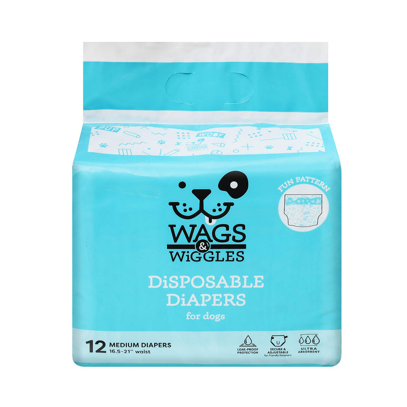 Wags & Wiggles Female Dog Diapers | Doggie Diapers for Female Dogs | Medium Dog Diapers, 16.5"-21" Waist - 12 Pack M FFP11237UK - PawsPlanet Australia