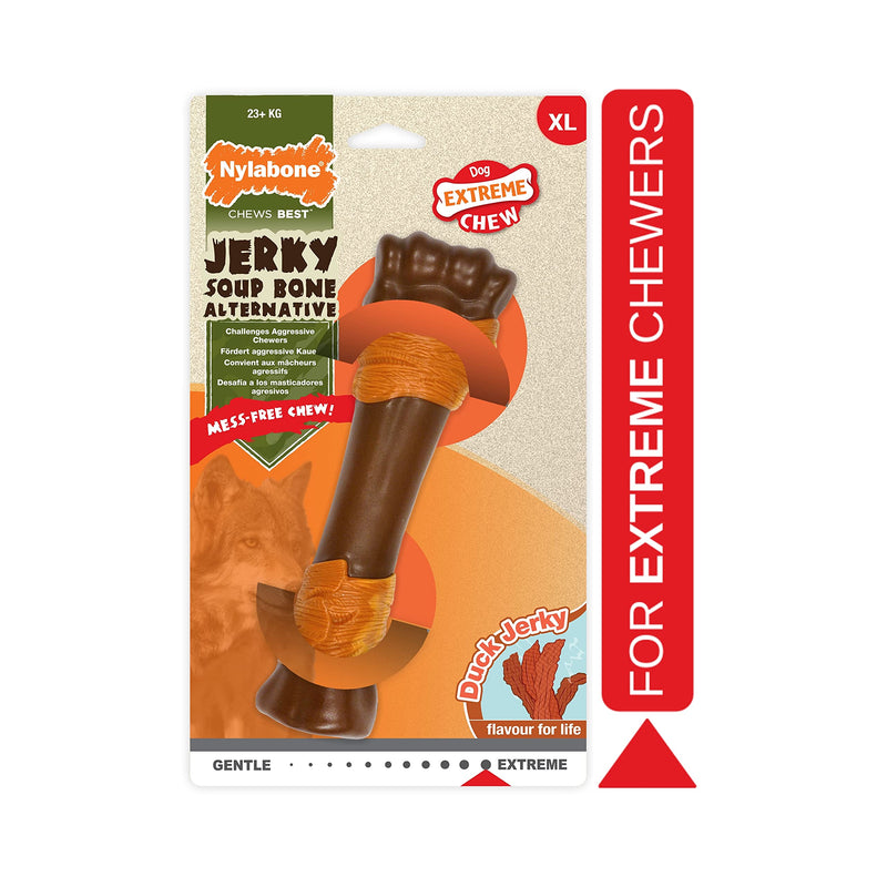 Nylabone Extreme Tough Dog Chew Toy, Souper Bone, Duck Jerky Flavour, Mess-Free, X-Large, For Dogs Over 23Kg - XL - PawsPlanet Australia