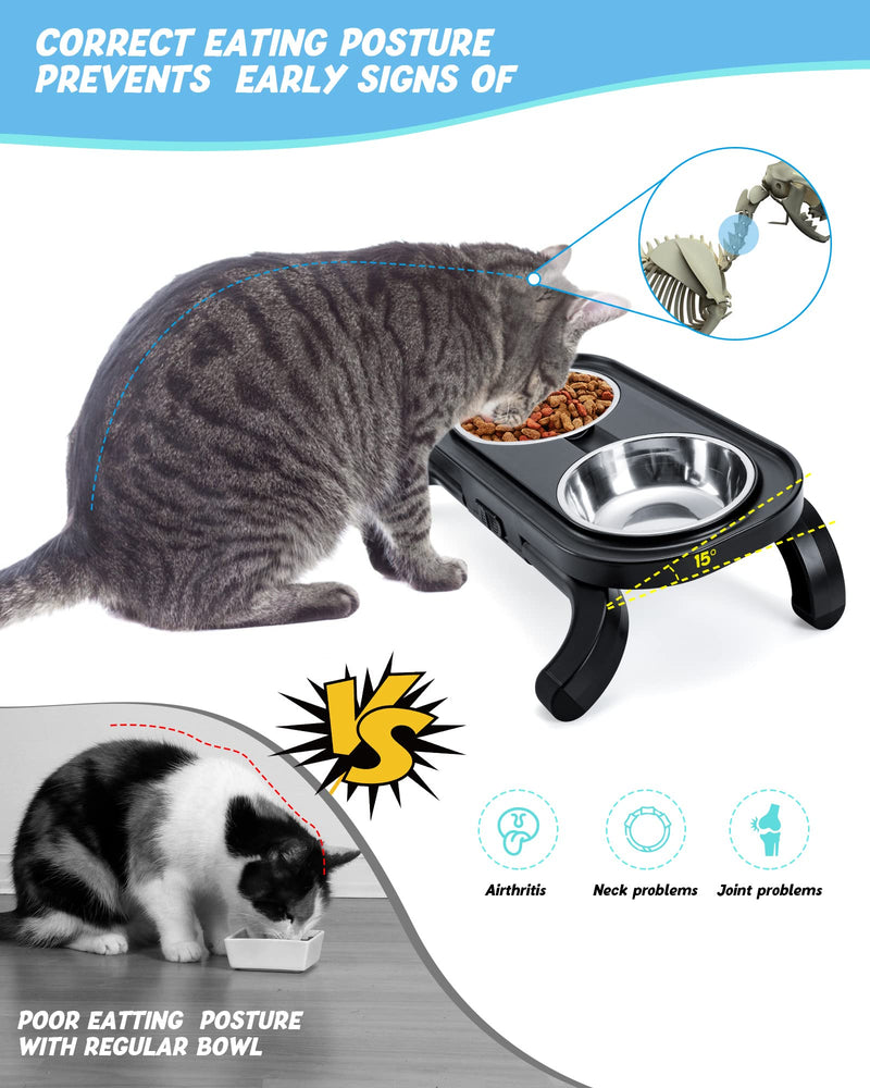 Elevated Cat Bowls with Stand Tilted Adjustable, Raised Pet Bowl for Cats and Small Dog 2 Stainless Steel 15°Tilted Cat Feeding Bowls (2x380ml) - PawsPlanet Australia