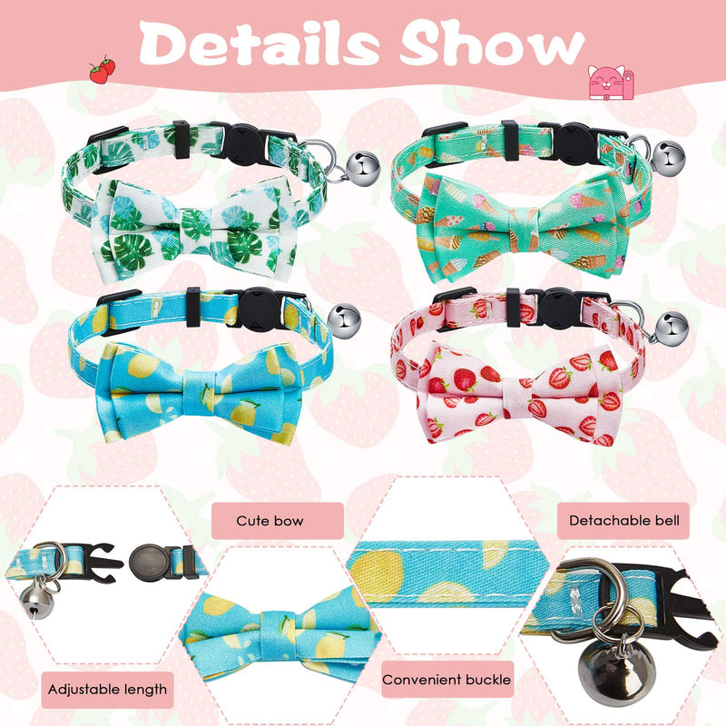 Weewooday 4 Pieces Summer Cat Collar Adjustable Cat Summer Elements Collar Safety Breakaway Kitten Collars with Bowknot Pet Bowtie Collar for Kitten Kitty Cat, 4 Styles - PawsPlanet Australia