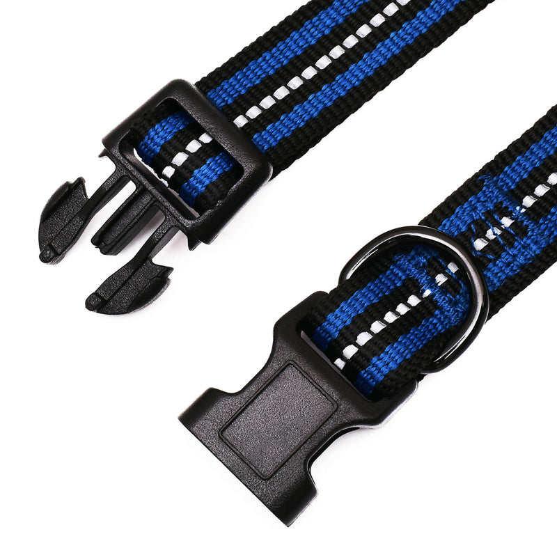 [Australia] - Mile High Life Night Reflective Double Bands Nylon Dog Collar (4 Sizes 7 Colors and Multi-Pack Available) Medium Neck 13"-17" -40 lb Blue 